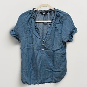 Land's End TENCEL™ Fiber Ruffle Blouse Chambray Blue Jeans Denim women’s Sz XS